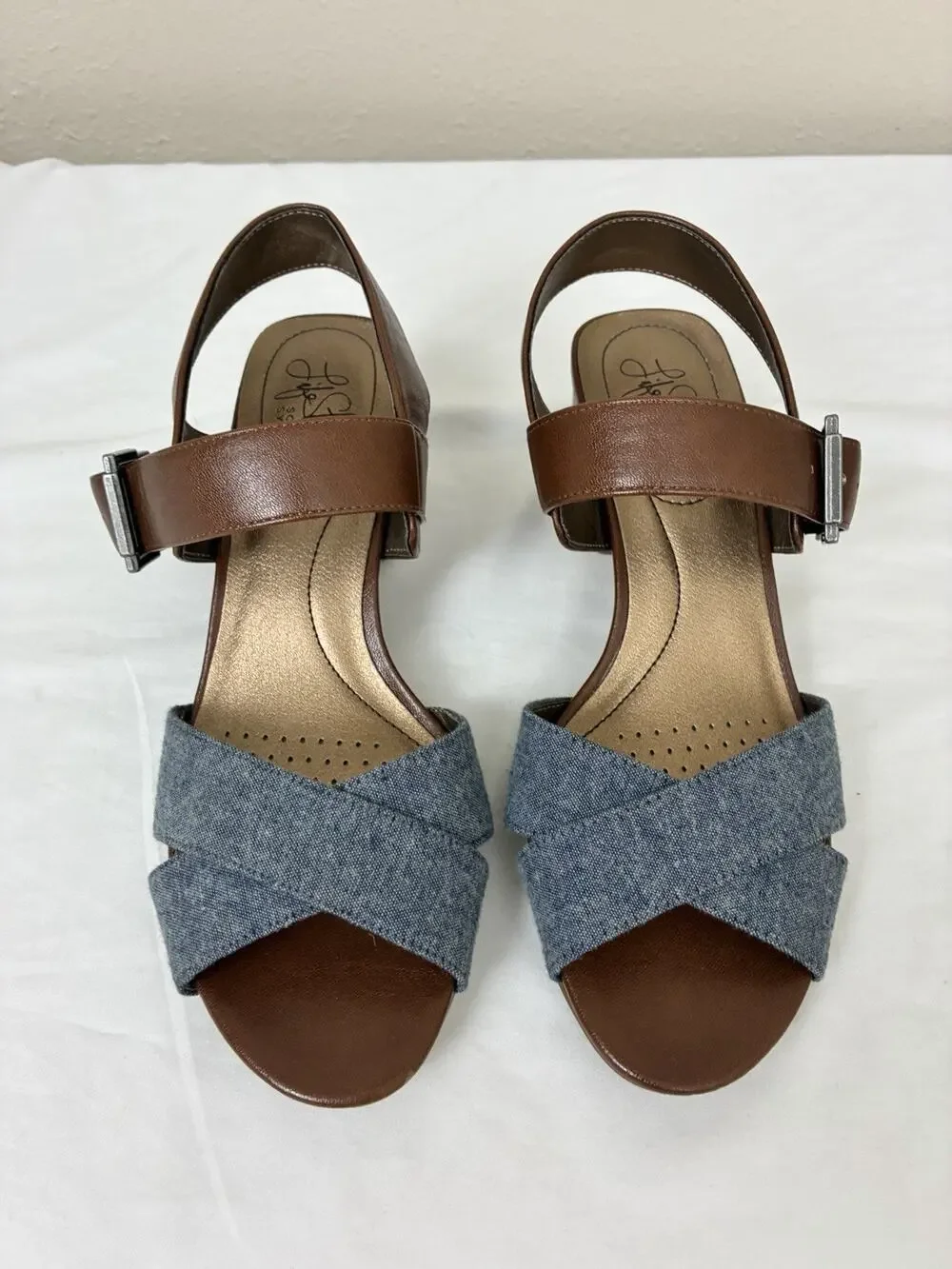 Life Stride Women’s Rache Brown/Blue Women's Heel Sandals Shoes 8.0 M